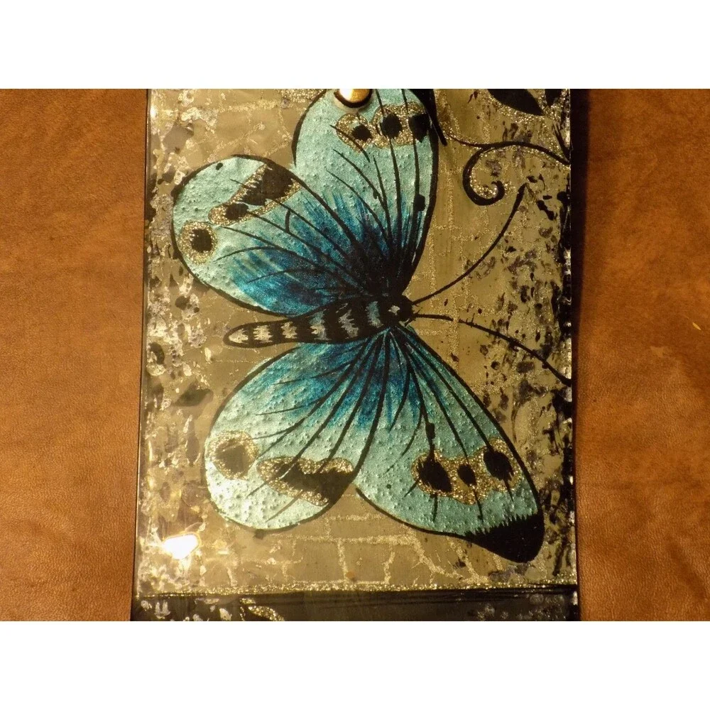 Butterfly Print Glass Wall Clock Decor